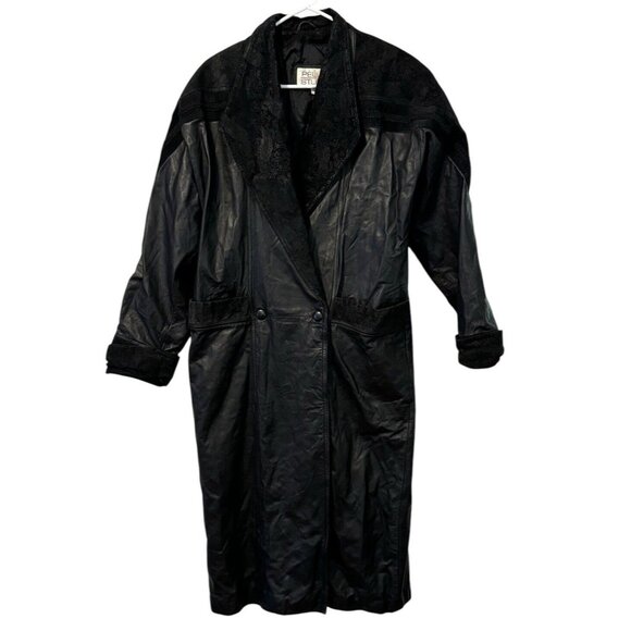 Vintage Pelle Studio Black Leather Trench Coat Full Length Long Duster Jacket‎ - Picture 1 of 16